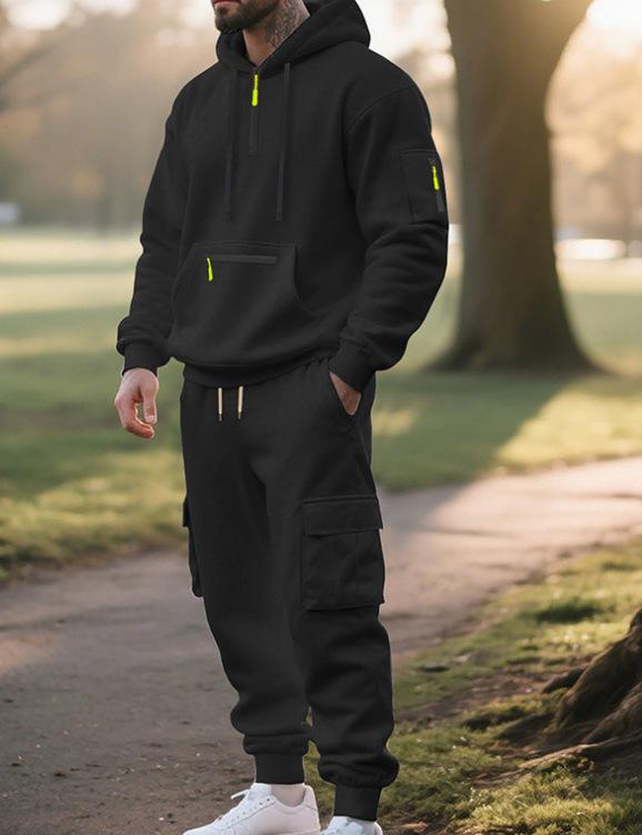 Men's 2025 Autumn/Winter Casual Multi-Pocket Half-Zip Hoodie and Sweatpants Set