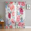 Floral Watercolor Wildflowers In Vintage Style Tulle Curtains for Living Room Bedroom Chiffon Sheer Voile Kitchen Curtain