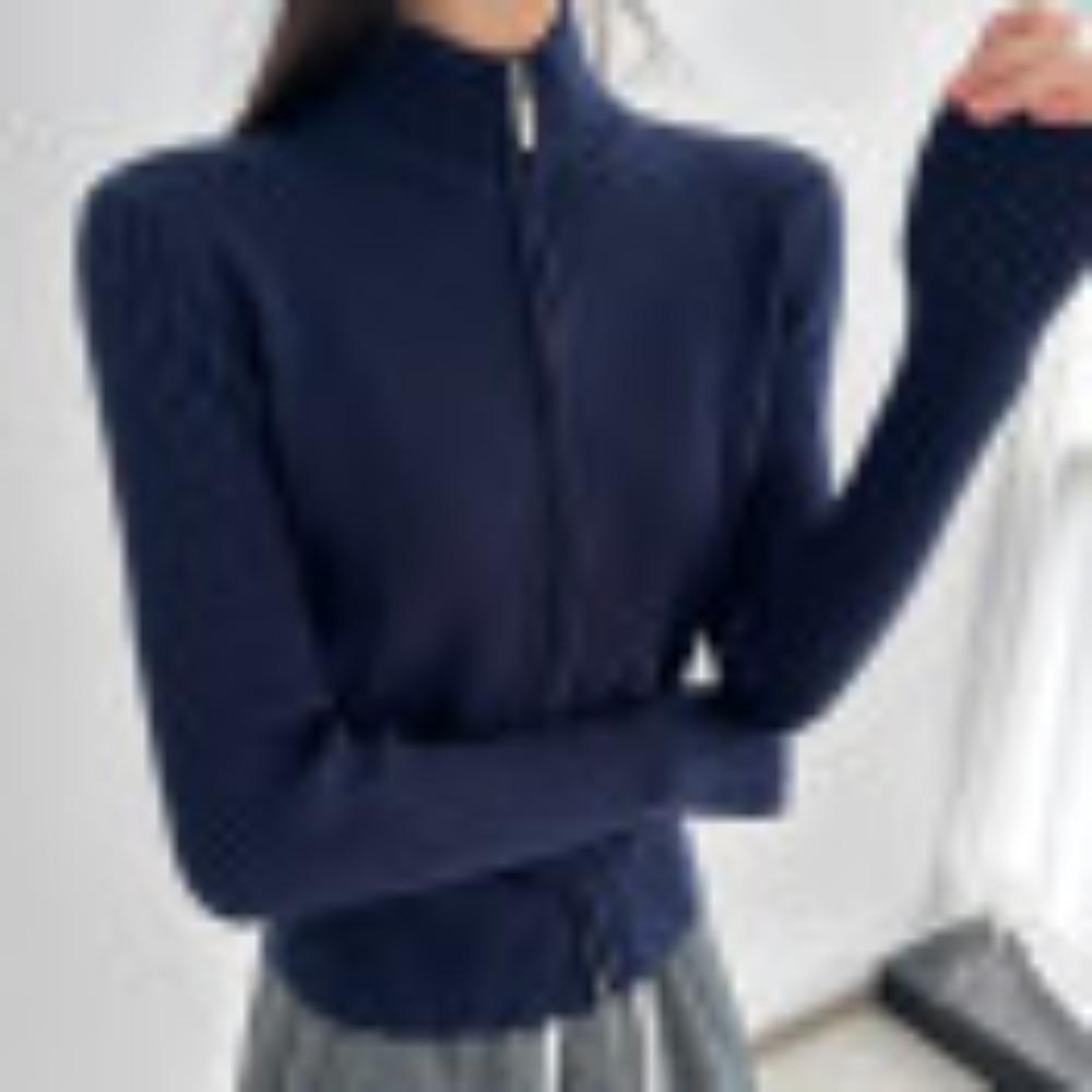 Autumn and Winter Stand-up Collar Stylish Design, Double-zipper Long-sleeved Knitted Cardigan, Slimming Top, Sweater Coat for Women