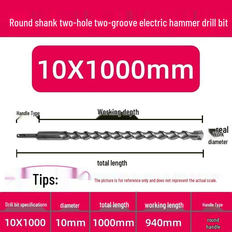 Extended Electric Hammer Drill Bit, Square & Round Shank, for Concrete Piercing - Available in 500mm to 2m Lengths