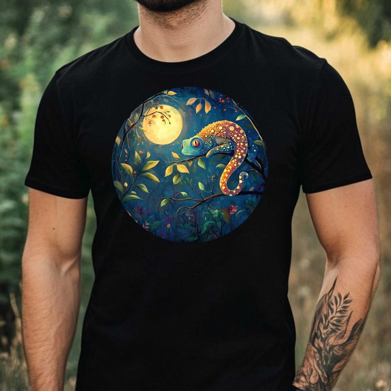T-Shirt Herren Chamäleon im Mondlicht Motiv Baumwolle Größe XS bis 5XL XXL