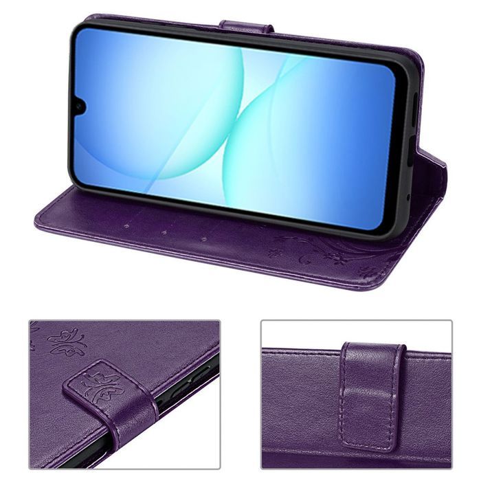 Coque de Protection - BOOLING - Samsung Galaxy A17 5G/4G - Cuir PU Papillon Violet Nuit - 2 Vitres