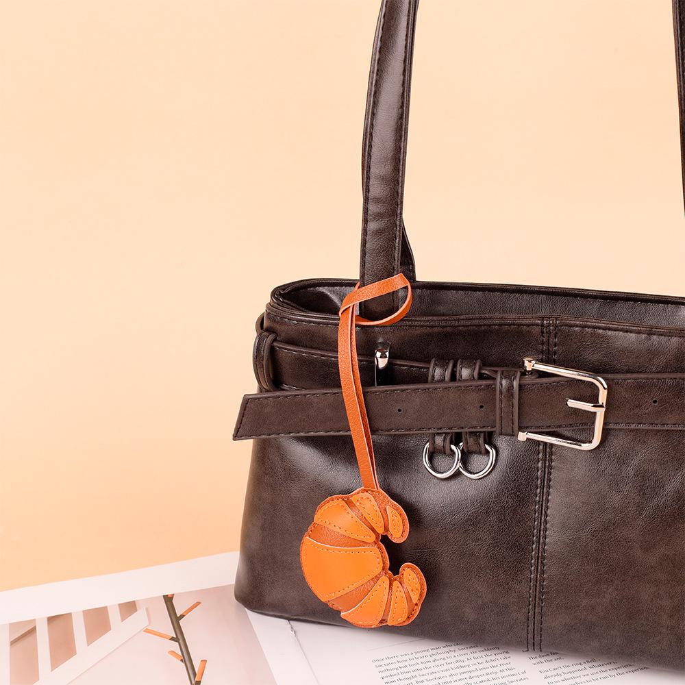 

Handmade Multi-Layer Patchwork Croissant Keychain Pendant