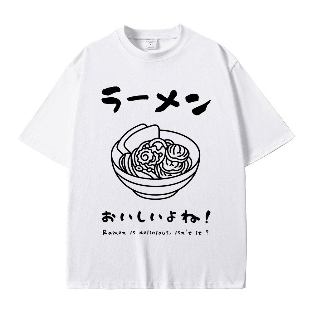 Raunisex T Shirt Food Lover Kawaii Japanese Style Streetwear Foodie Noodle TShirt Unisex Unisex Pure Cotton Short Sleeve TShirts
