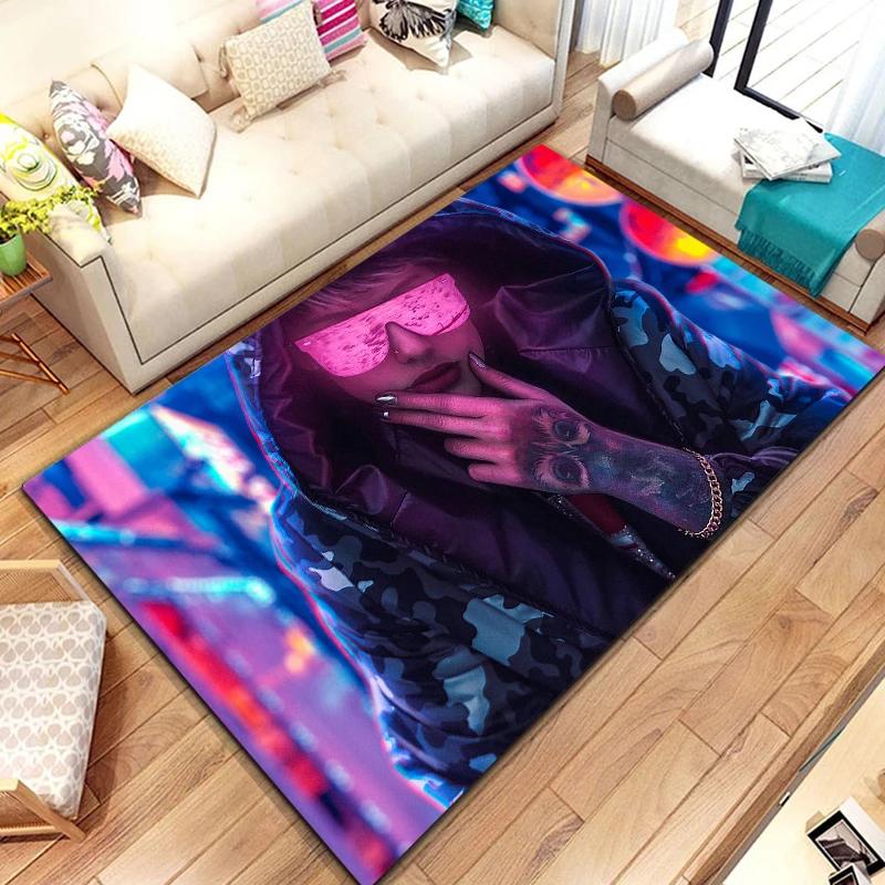 Cyberpunk urban nightscape printed carpet, living room bedroom home decoration carpet, bathroom anti-skid rugs for bedroom