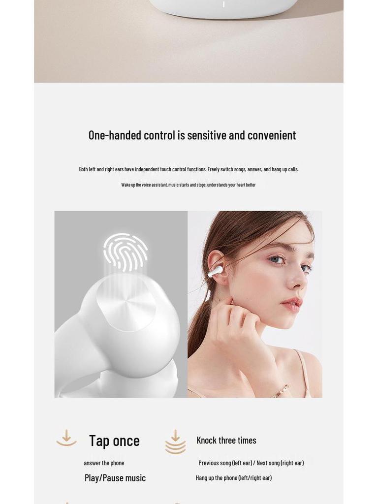 J01J03 True Wireless Ear Clip Bluetooth Earphones with Super Long Battery Life and Open-Type Design
