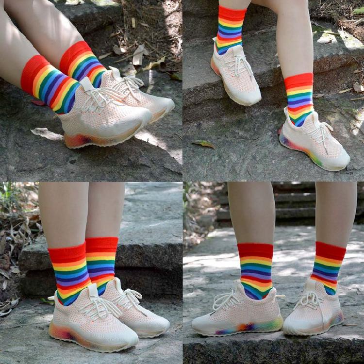 Rainbow Striped Colorful Short Tube Sock Wild Men Women Cosplay Stage Show Socks Rainbow Striped Colorful Short Tube Sock Wild Men Women Cosplay Stage Show Socks