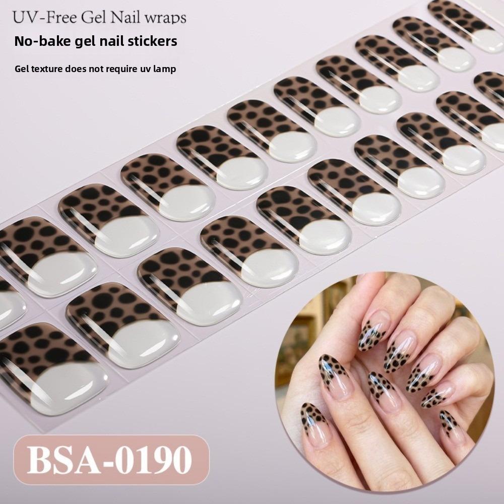 22Strips Gel Nail Stickers Semi Cured Fashion Color Gel Nail Polish Strips French White Edge Full Cover Semi-Cured Nail Wraps