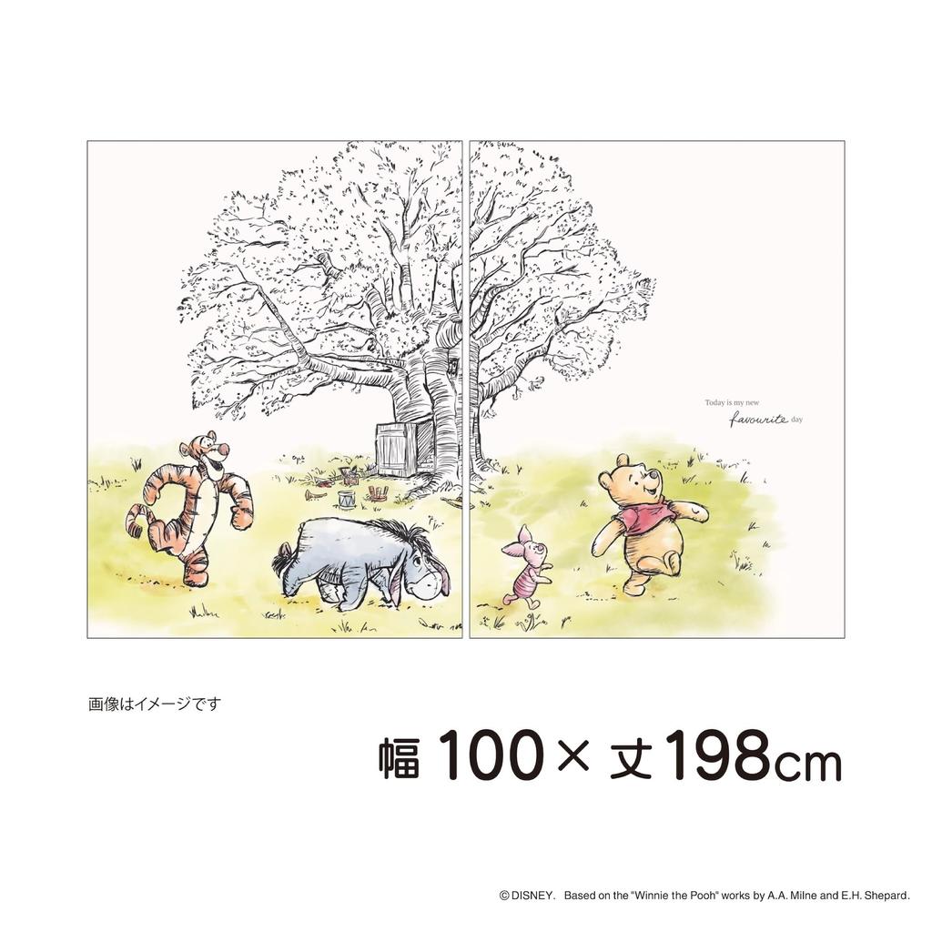 MORIPiLO Disney Winnie the Pooh Lace Curtains Connecting Art Set of Cute Disney Makura No Morishita (Patterned, Single-Panel Curtains), 100x176cm, 2,