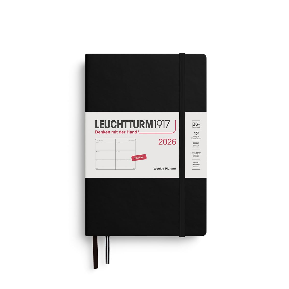 

Leuchtturm 2026 Январь Официально Импортированный Планировщик, Старт, B6, Недельный, Горизонтальный, Черный, 372714, чёрный
