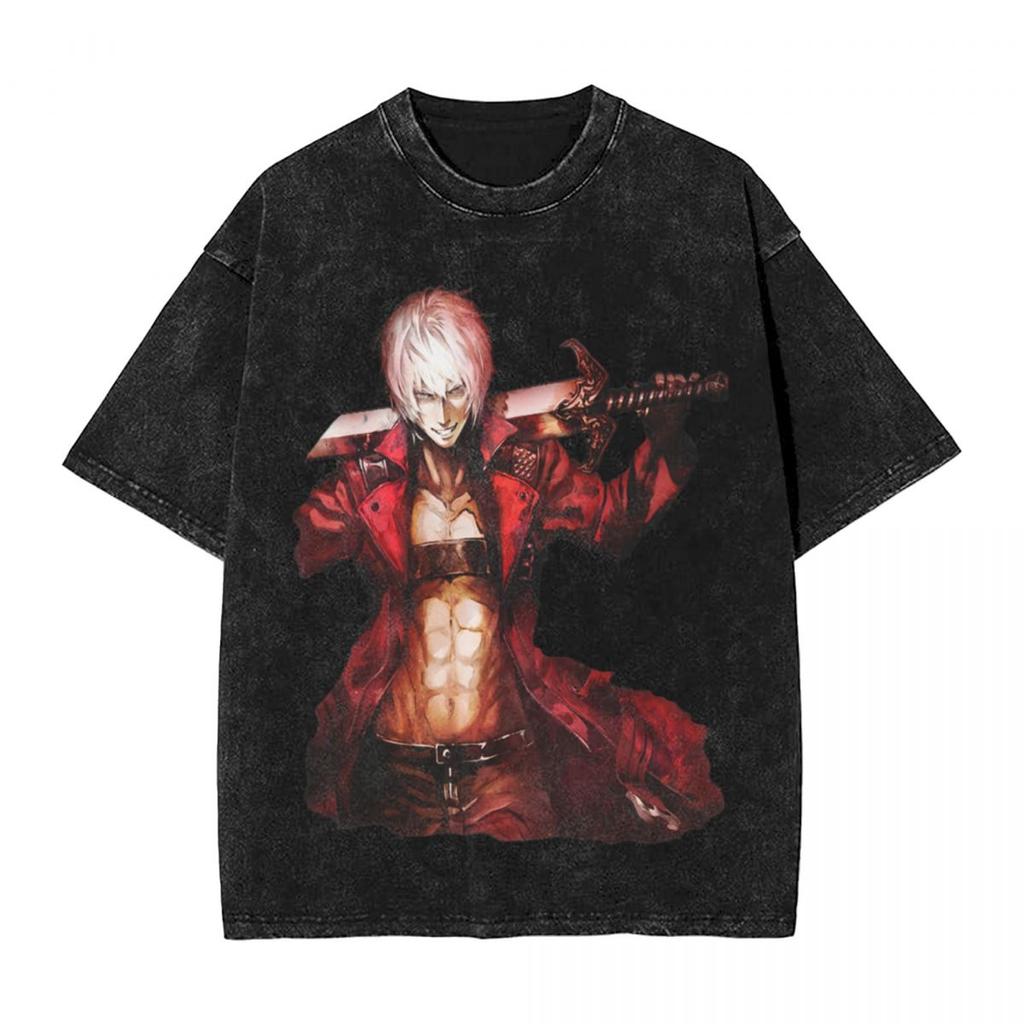 Washed T Shirts DMC Devil May Cry Demon Brothers TShirts Harajuku Streetwear Cotton Graphic Tops Tops Tees Men Women