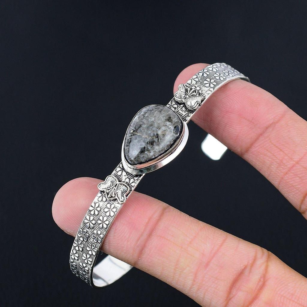 Natural Stingray Coral Gemstone 925 Sterling Silver Bangle Adjustable For Girls