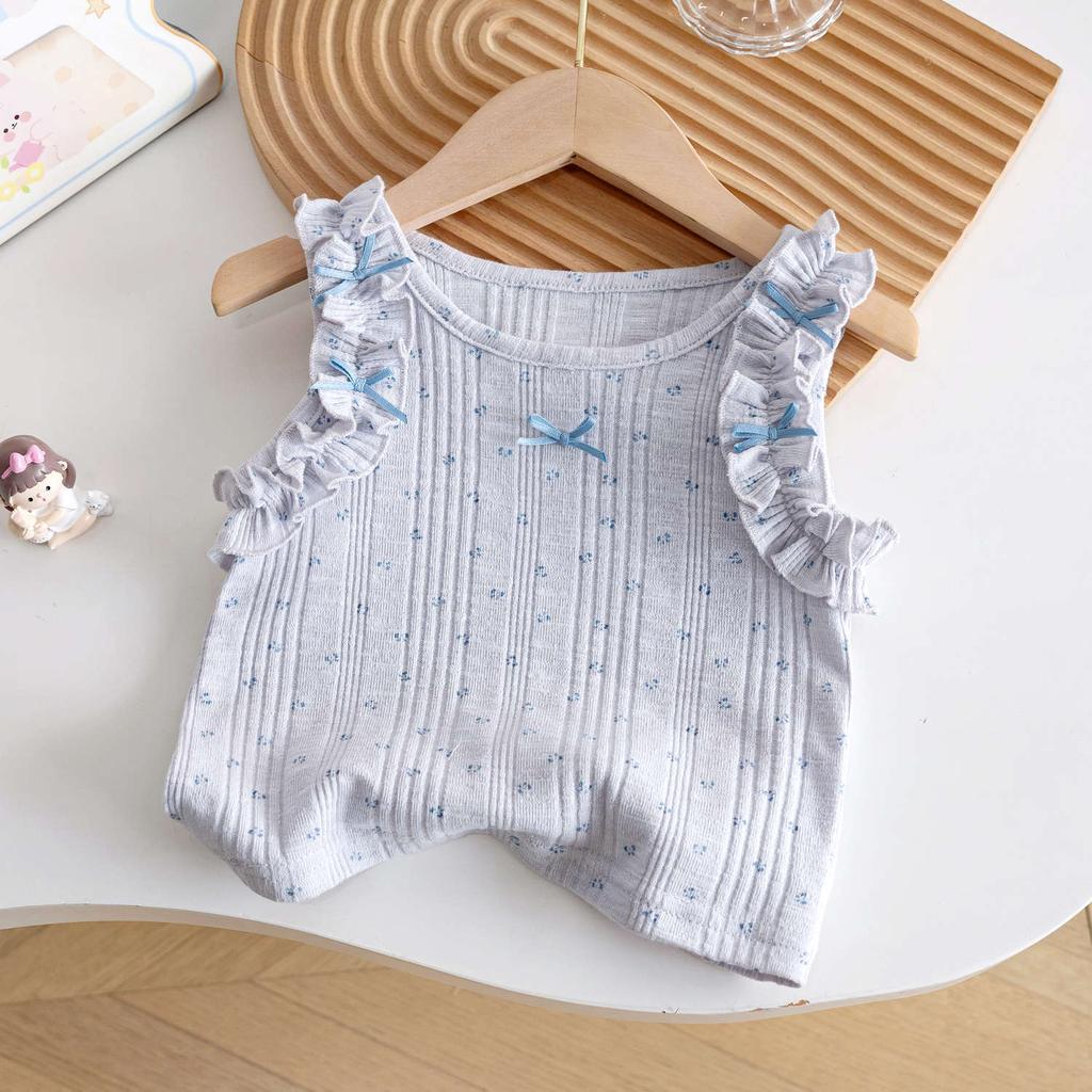 Girls Summer Mori Sweet Princess Floral Lace Embroidered Vest With Pleated Mini Skirt Two Piece Outfit Set