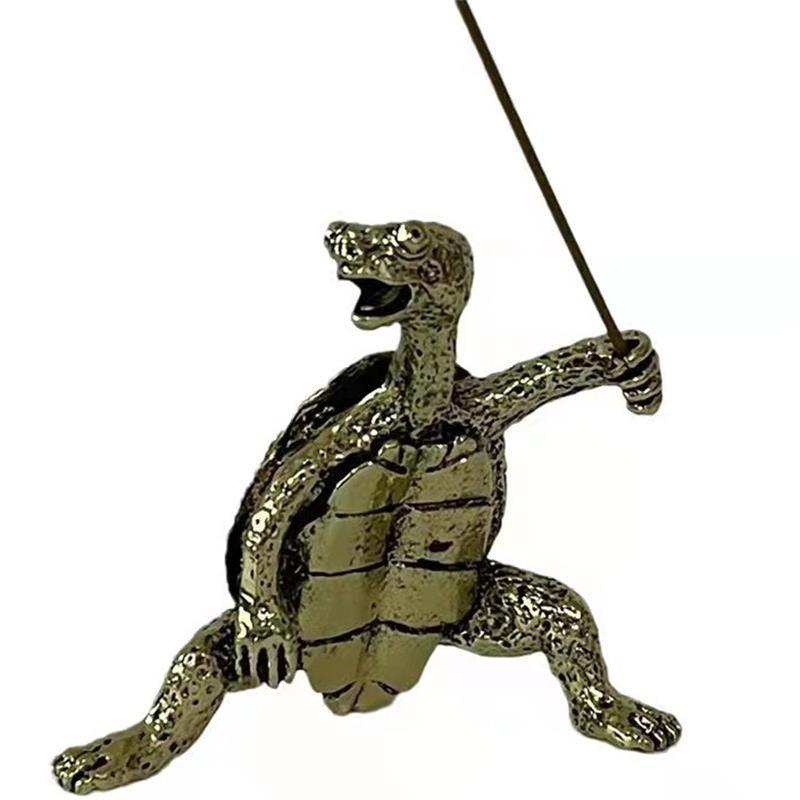 Zinc Alloy Kung Fu Turtle Incense Holder Detailed Carving Retro Design For Home Decor Meditation Desktop Ornament