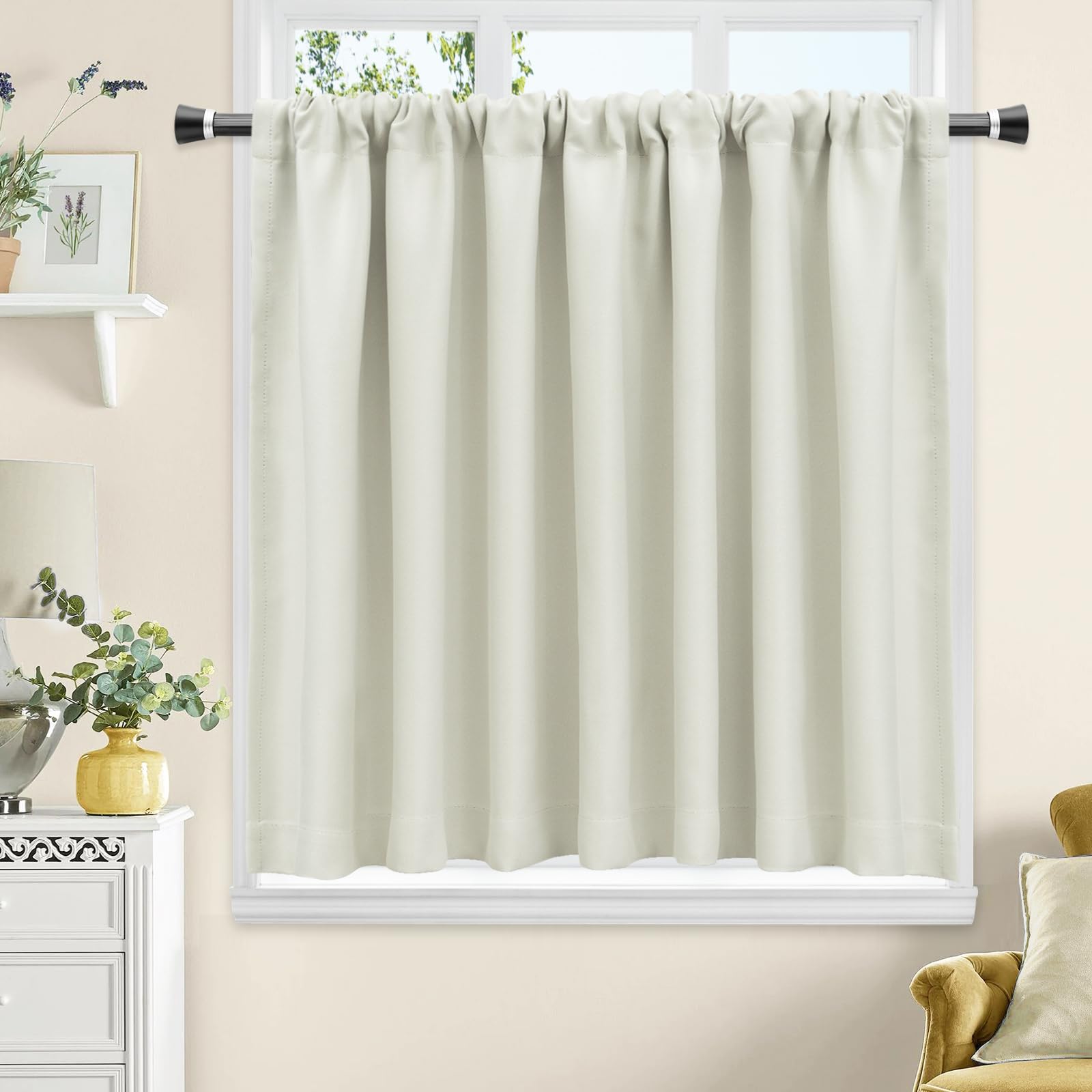

AooHome Blackout Cafe Curtains for Small Heat Grade 1 70cm 170cm Solid UV Cold Heat Energy Room 1 Panel Windows, Insulating, Blackout, Ivory, Long, слоновая кость