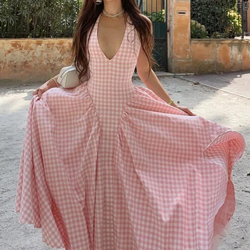 Cross2026 Spring Women's Elegant V-Neck Halter French Dress