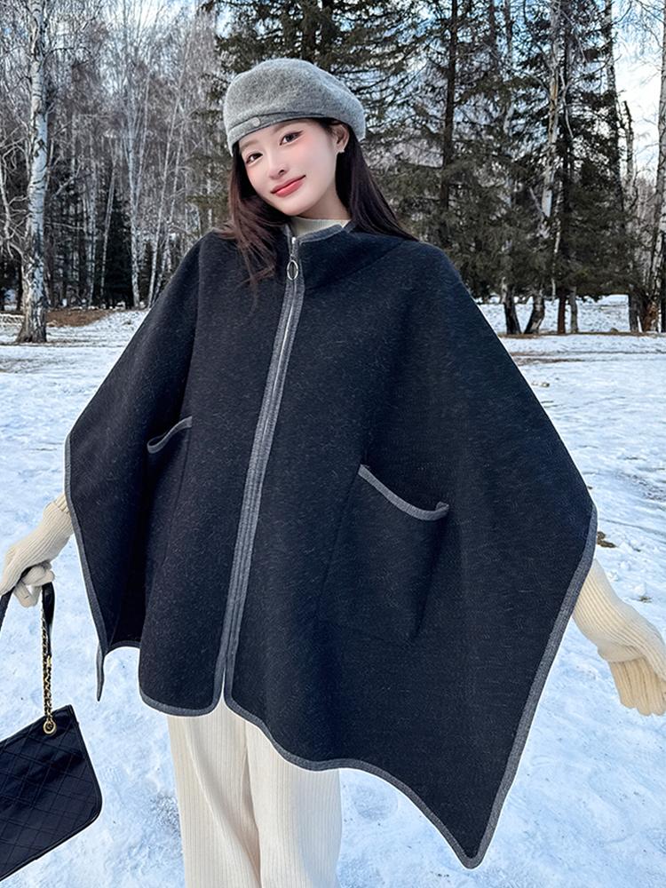 Winter Schal Damen Damen Schichten Poncho Elegant Einfarbig Reißverschluss Wickel Schal Lässig Warm Schal Capa Para Mujer Pashmina Umhang Neu cm