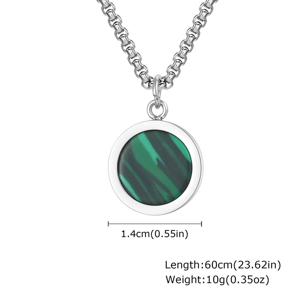 Watermelon Color Pendant Necklace for Men Boys,Green Square Round Stainless Steel Necklace,Stylish Jewelry Gifts To Husband Dad