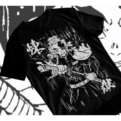 Kyojuro Rengoku T-Shirt Kimetsu No Yaiba Anime Demon Slayer Black Shirt Soft Tee