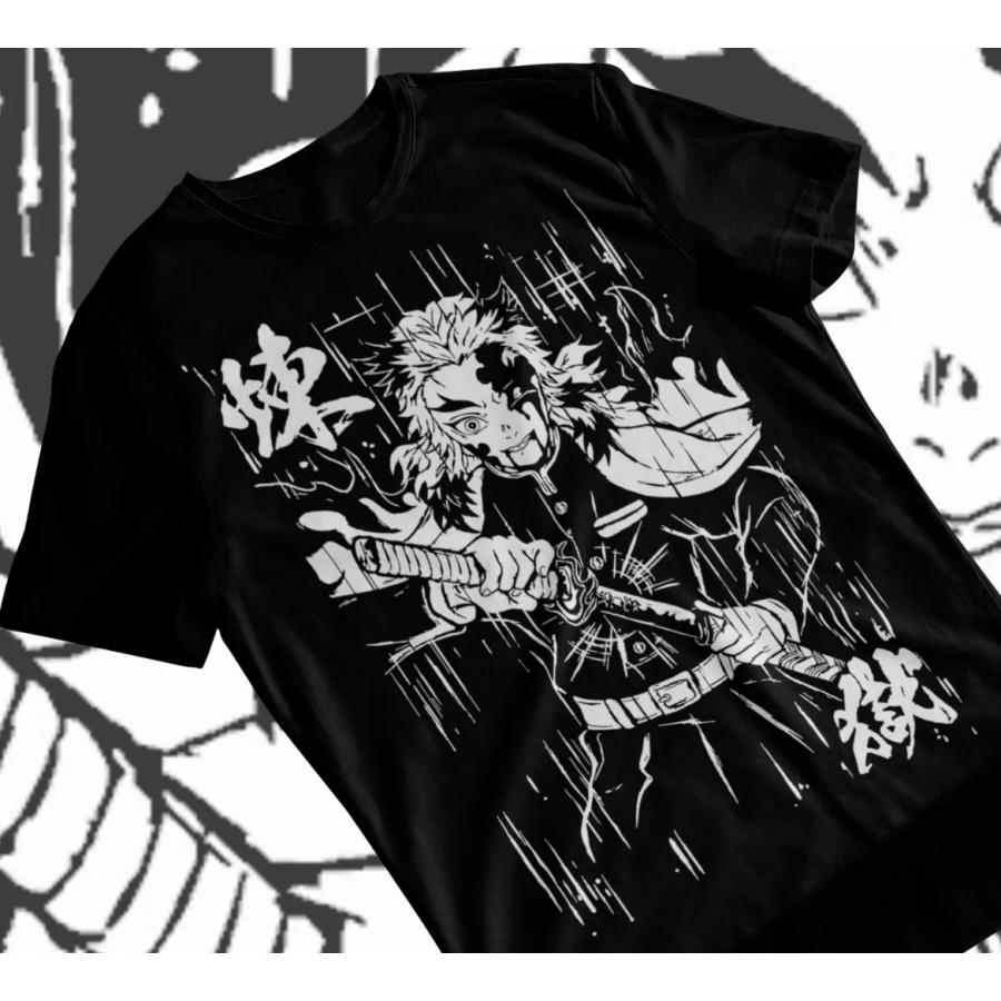 Футболка Кёджуро Рэнгоку Клинок, рассекающий демонов Аниме Убийца демонов Черная футболка Мягкая футболка S