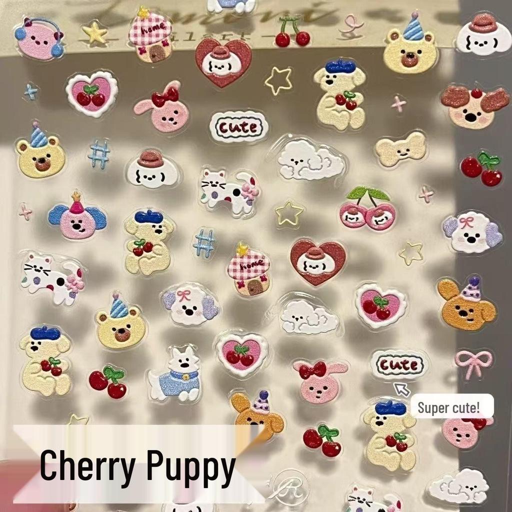 Dopamine Style Waterproof Animal, Bow & Cherry Nail Art Stickers for Kids