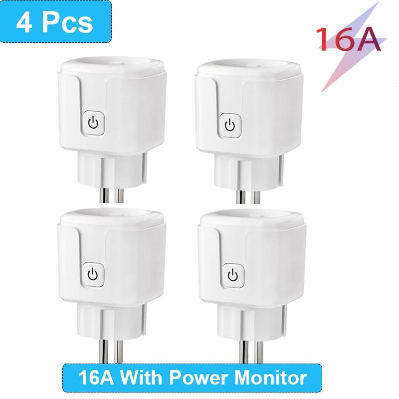 1/4PCS Smart Plug WiFi Socket EU 16A/20A Power Monitor Timing Function Tuya SmartLife APP Control Work with Alexa Google Home