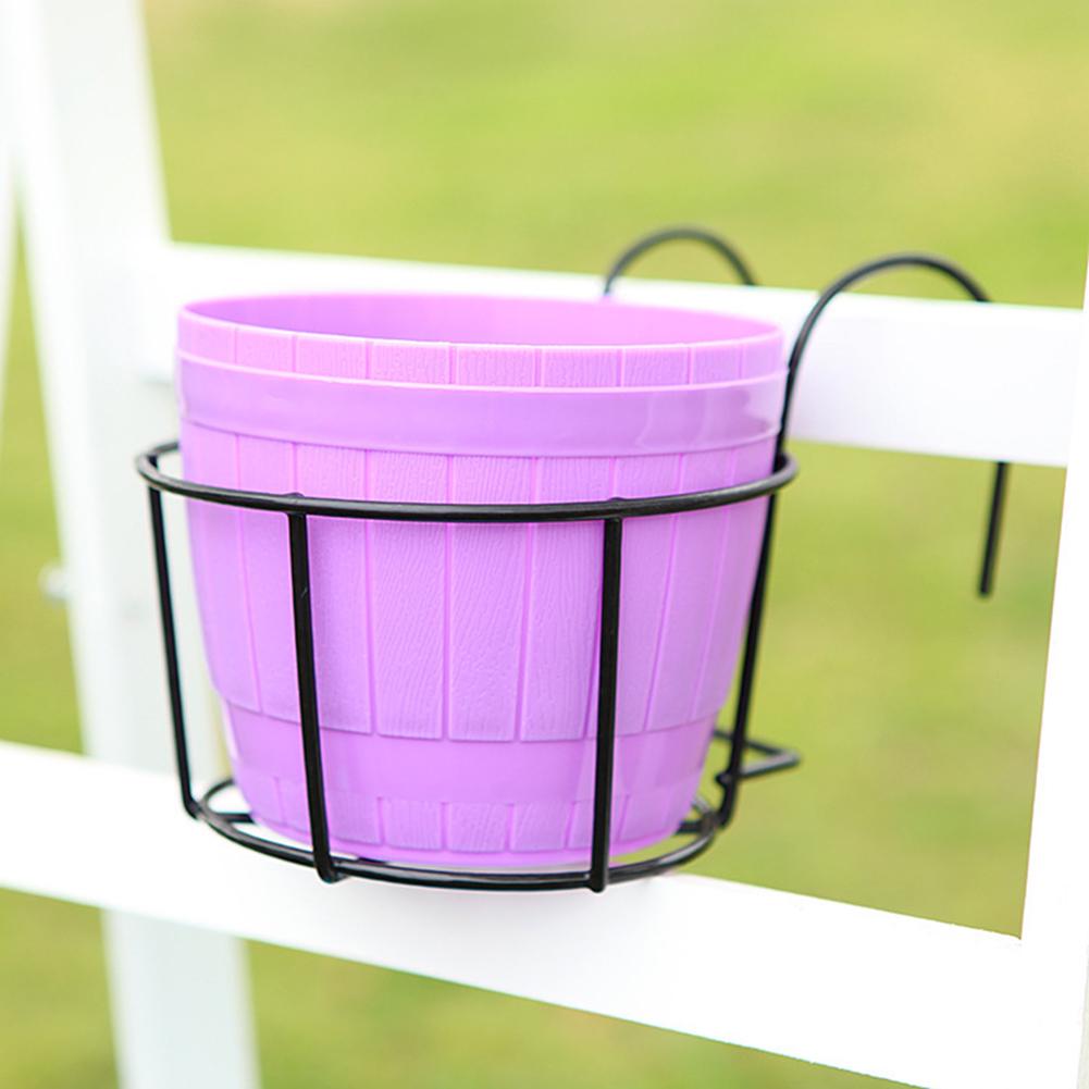 Hanging Railing Plant Pot Holder Outdoor Balcony Deck Flower Pot Holder Basket for Garden Patio Ledge Round
