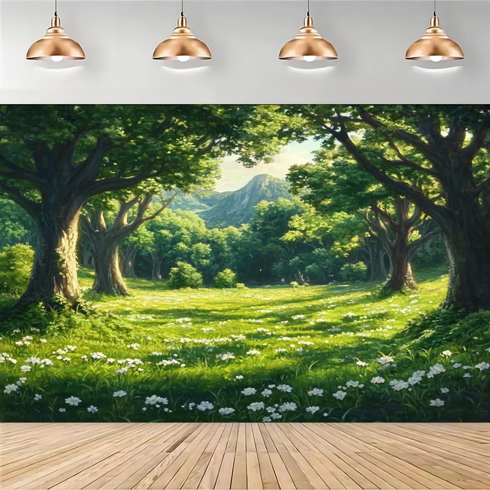 One charming forest-themed background photography set, grassland landscape background decoration for a birthday 100x150cm