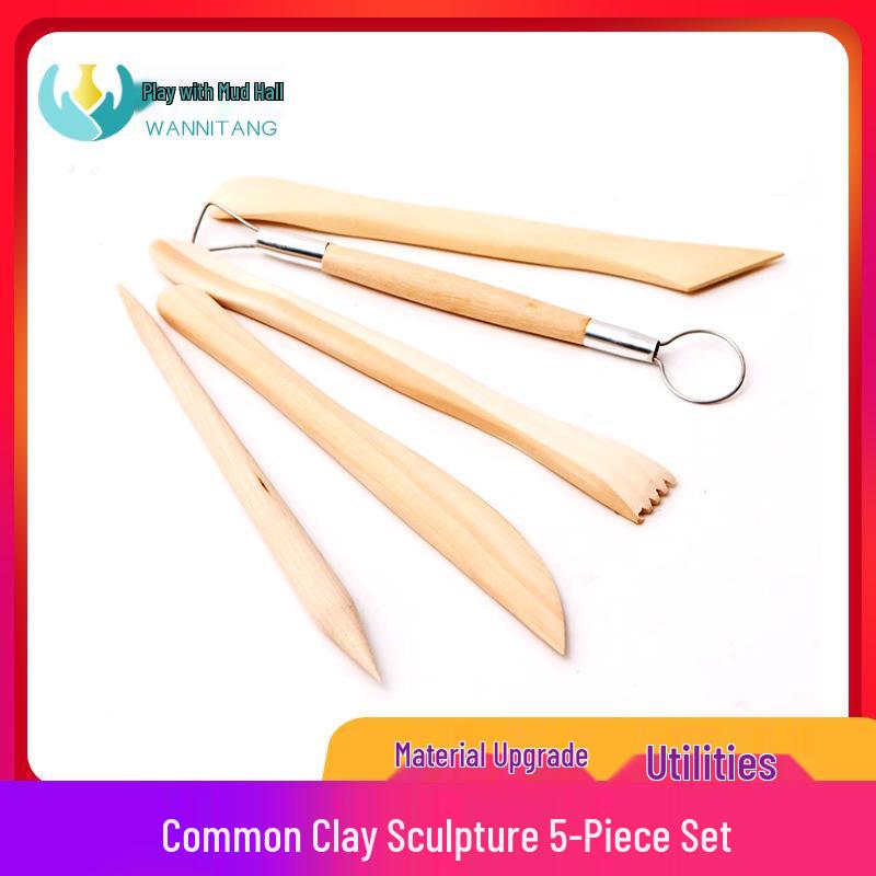 Clay Sculpture Wooden 5-Piece Tool Set for Ceramics, Pottery, and DIY Clay Play.
