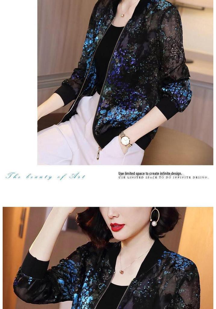 Women's Versatile Printed Cardigan: Plus Size Lightweight Jacket for Spring/Autumn - Slimming Loose Fit for Middle-Aged Moms
