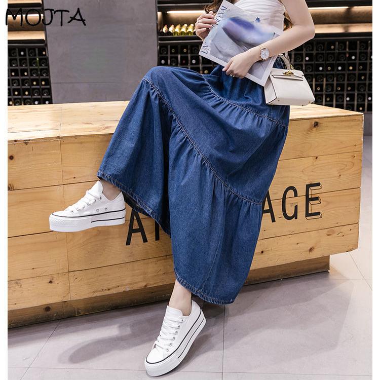 Gonna di jeans all'anca con gonna a media lunghezza per torta a vita alta casual primavera estate taglie forti