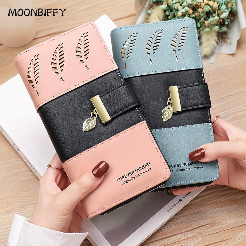 Long Wallet Hollow Leaves Pu Leather Wallets For Women Coin Purses Hasp Zipper Clutch Id Credit Card Holder Carteras Para Mujer