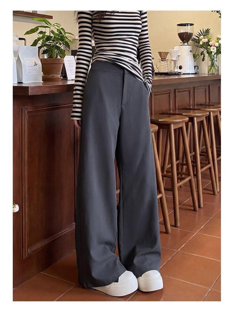 Women's Khaki Wide-Leg Trousers - Spring/Autumn 2026 High-End Slim Straight-Leg Suit Pants