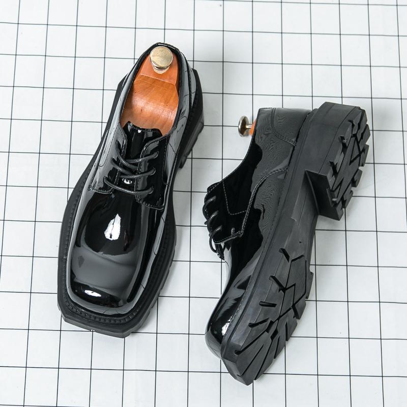 Fashion Men's Dress Oxford Derby Thick Bottom Fashion Business Male Designer Casual Leather Shoes Formal Loafers Suit Shoes Square Head