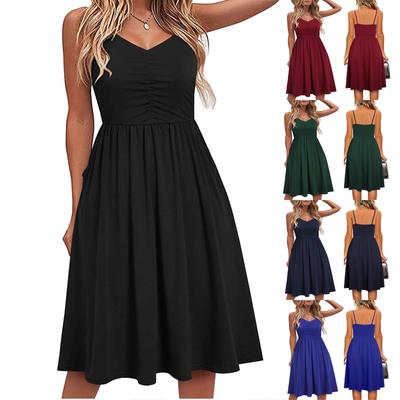 Womens Spaghetti Strap Sleeveless Mini Dress Summer V-Neck Beach Casual Dress