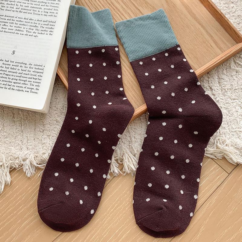 Socks Women'S Medium Tube Socks Polka Dots Personalized Contrasting Color Retro Mori Stacking Socks Season College Style Stockings