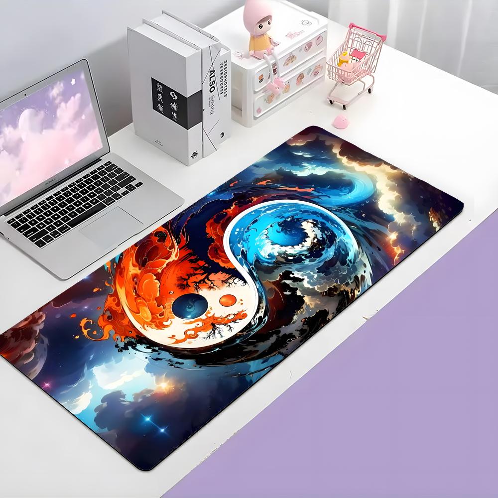 Art Traditional TTai Chi Ink Wash Mouse Pad Large Gaming Mousepad With Thick Stitched Edge NonSlip Desk Mat