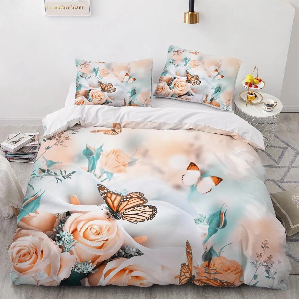 Pintura a óleo Flores Impressão Digital Conjuntos de Cama de Poliéster Roupas de Cama para Adultos Colcha Arte Capa de Edredom Conjunto Solteiro King Queen Size