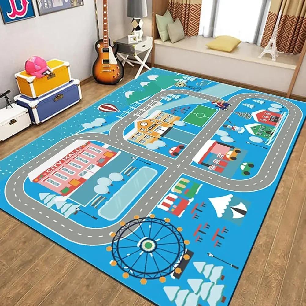 Cartoon Road Cute Children's Game Room Carpet Plush Modern Home Decorative Rug for Bedroom Non-slip Washable Play Mats Large