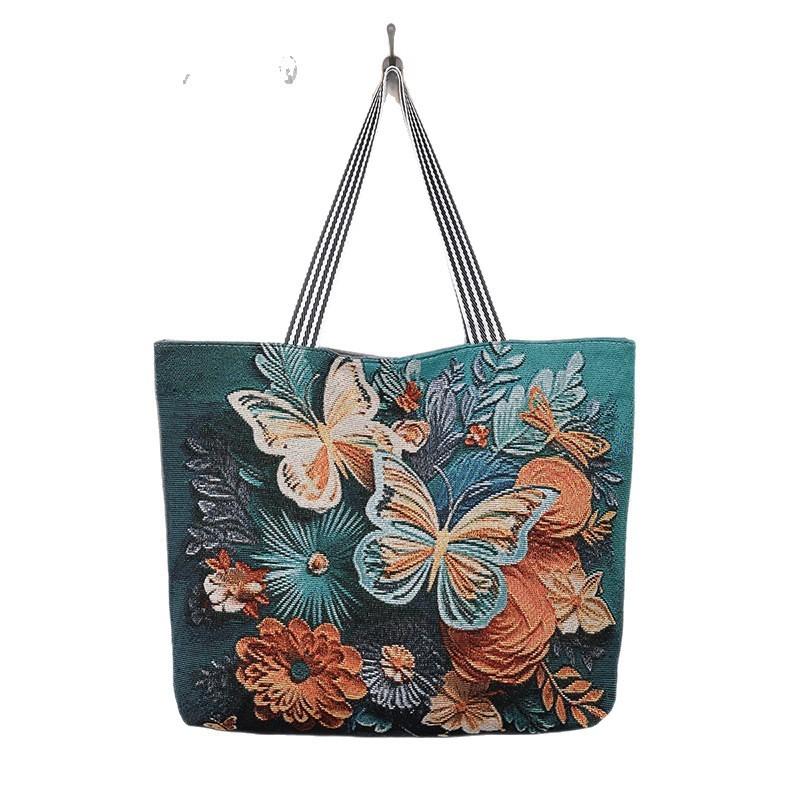 Butterfly Embroidered Canvas Tote Bag With Large Capacity For Daily Use And Mom Gifts