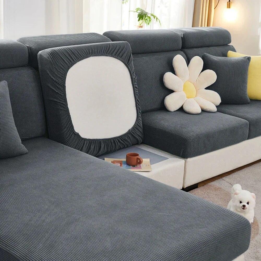 Jacquard Sofa Seat Cover Plain Stretch Couch Cushion Case Folar Fleece Solid Sofa Covers Living Room Sofa Furniture Protector