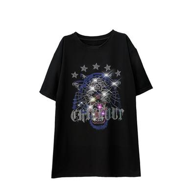 Heavy Industry Diamond T-shirt Women's Short Sleeve Round Neck Spring and Summer Tiger Head Light Luxury Top Loose Casual T-shirt