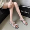2025 with new bow open-toed children wear French skirt spring and summer half slippers flat shoes one-word belt