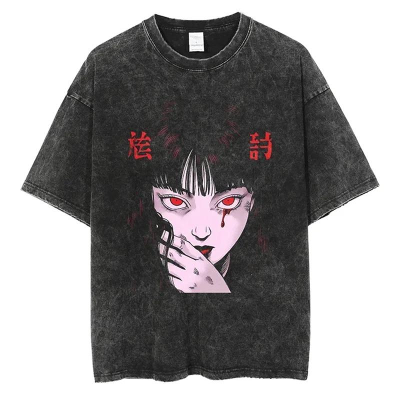 Streetwear Oversize Acid T Shirt For Men Women Thriller Comic Graphics T-Shirt Summer Washed Old FuJiang Anime Top Tees