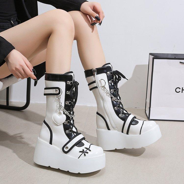 Fashion Women's Thick-soled Boots Wedge Heel Lace-up Decorative Women's Shoes Fashion Winter Women's Boots Vulcanized shoes Modern Boots