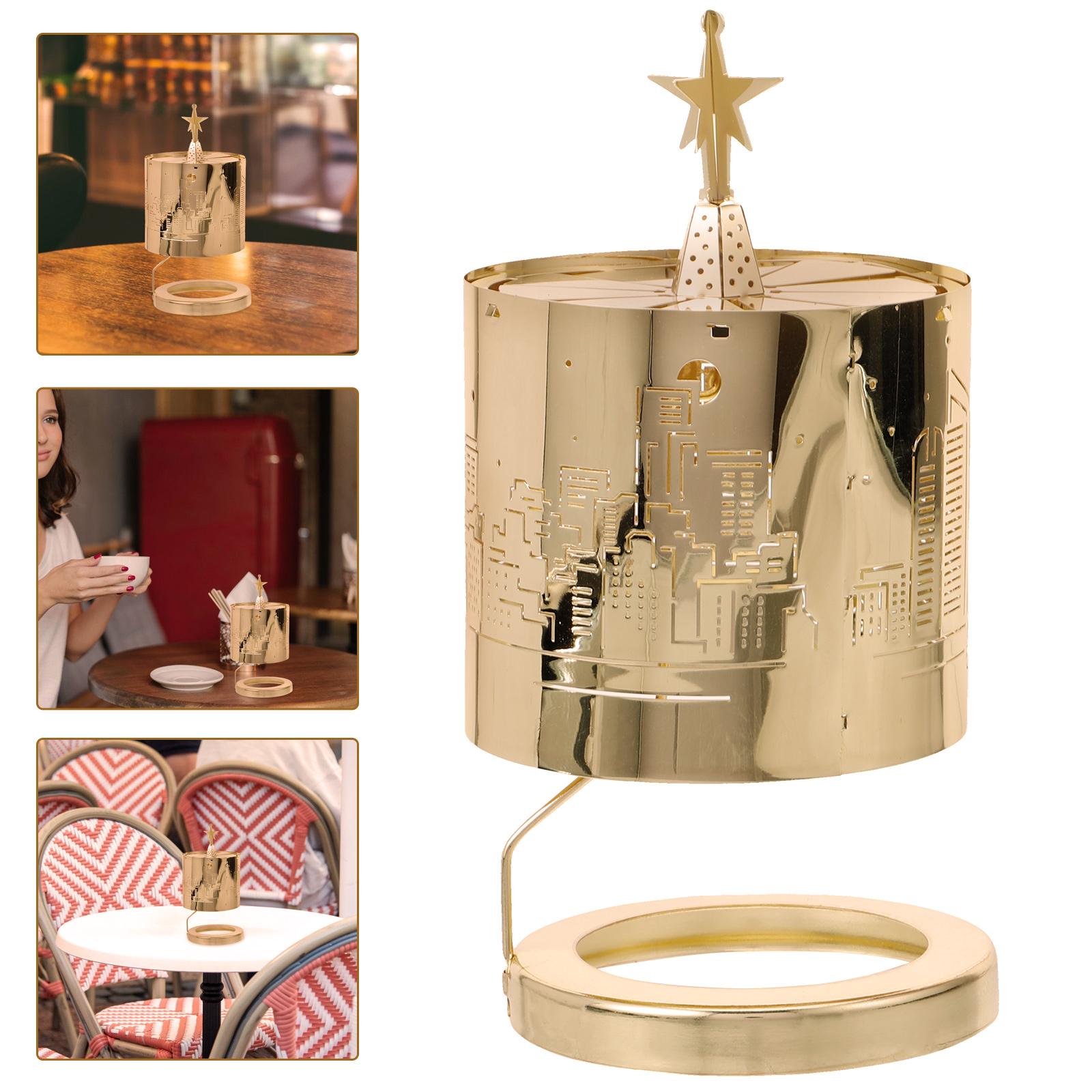 

84 Gold Rotating Scented Tray Candles Holders Decorative Dining Table Candlesticks Metal Carousel Stand Tea Light