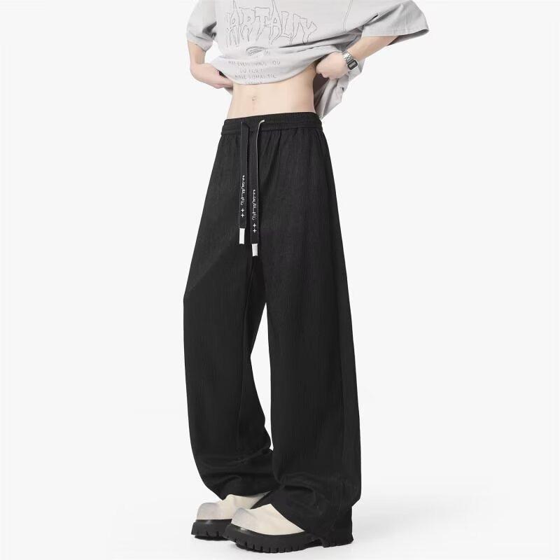 

Casual pants men s summer thin new high street sports loose straight wide-leg trousers M чёрный