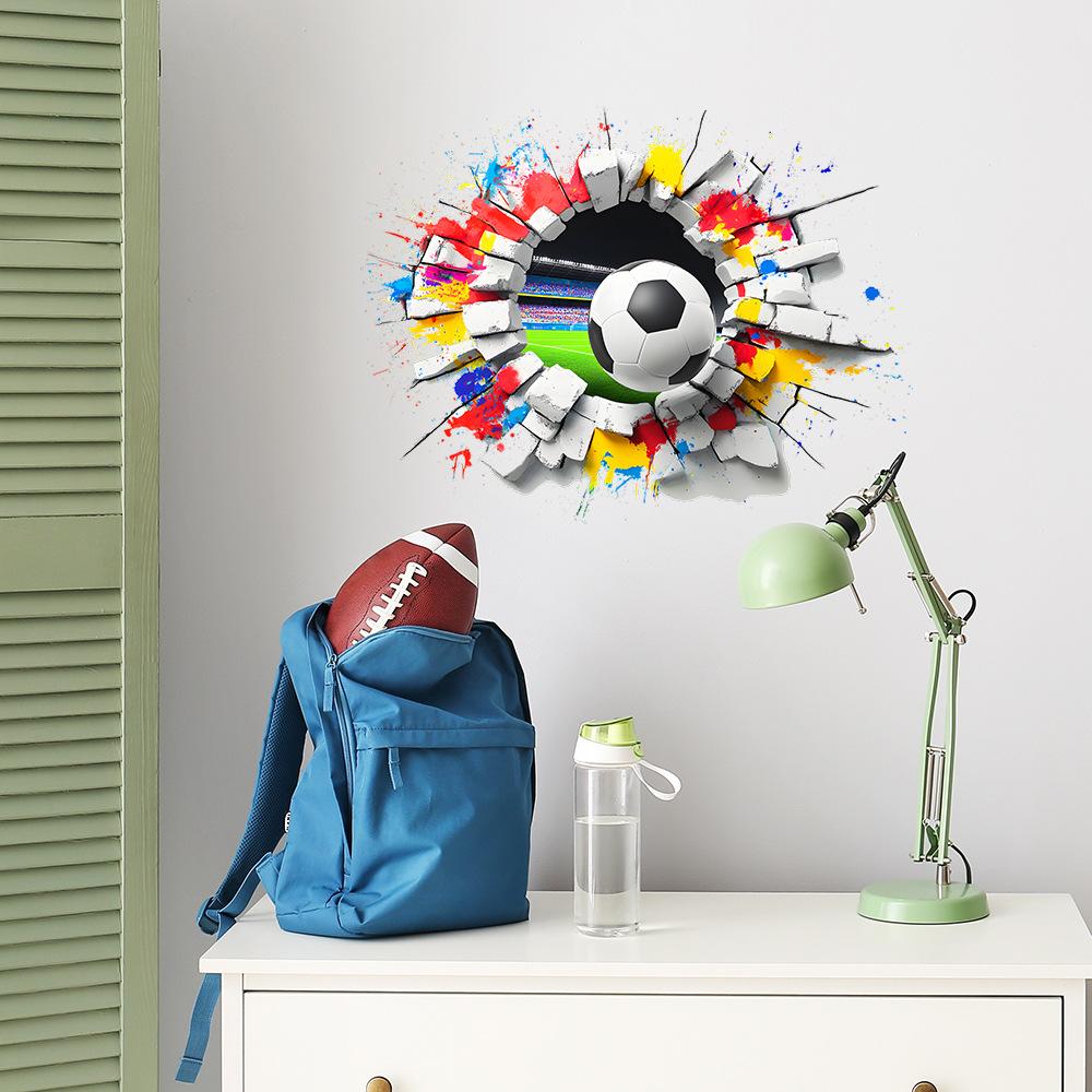 Personalized Broken Wall Football Bedroom Living Room Home Background Decoration Wall Sticker