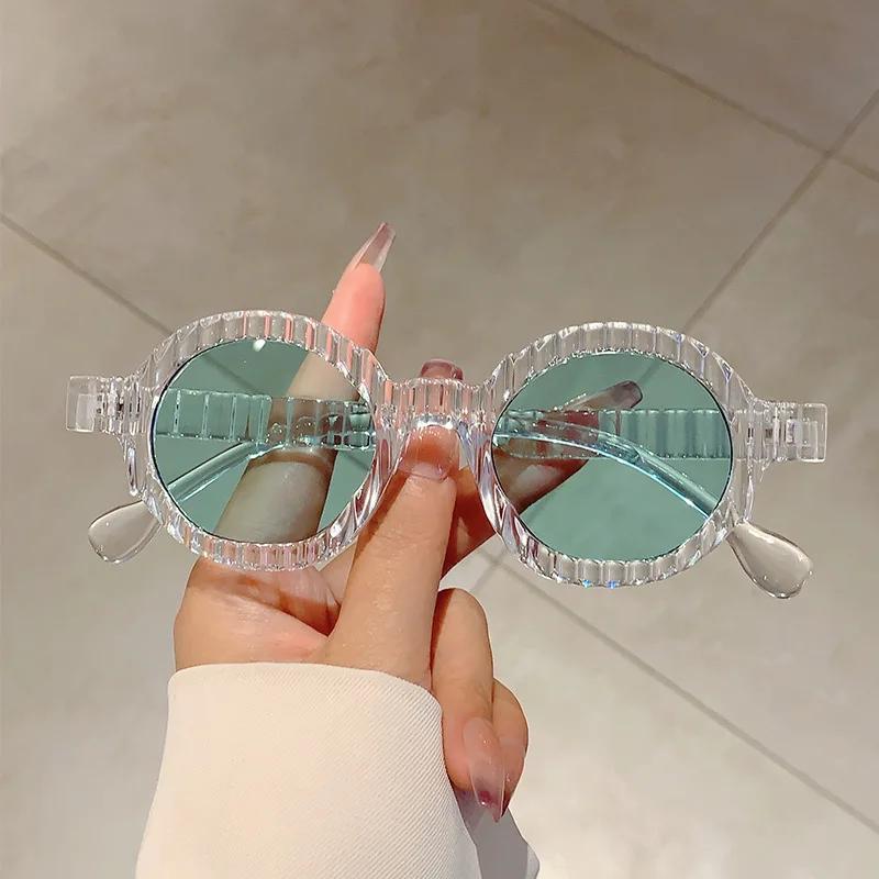Vintage Unique Stripe Round Sunglasses Women For Men Fashion Double Candy Color Shades Uv400 Punk Trend Luxury Sun Glasses