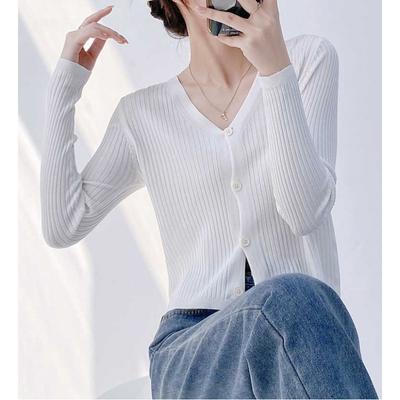 Cardigan Women's White Short Long Sleeve Thin with Skirt Shawl Top Knitted Jacket